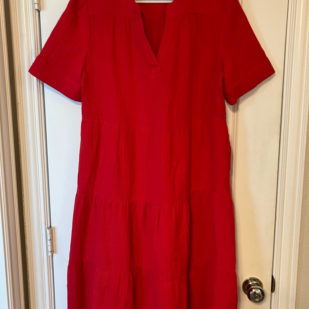 Chicos red tiered peasant dress. new.